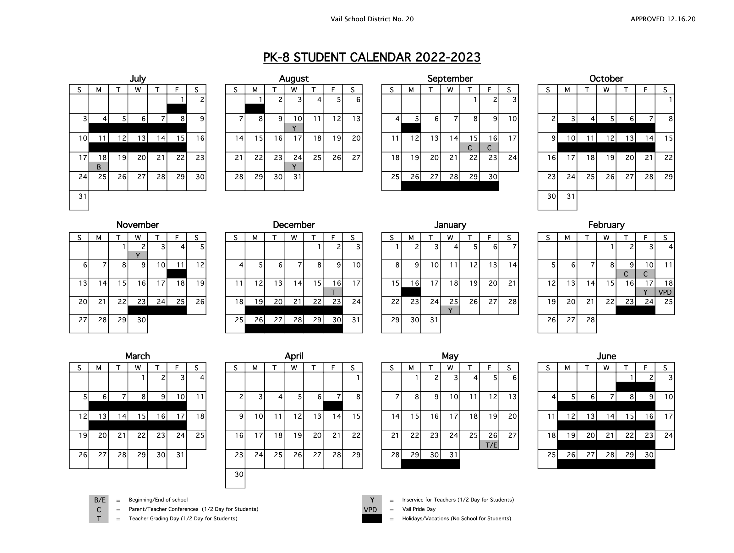 Vail School District Calendar | Rincon Vista Middle School