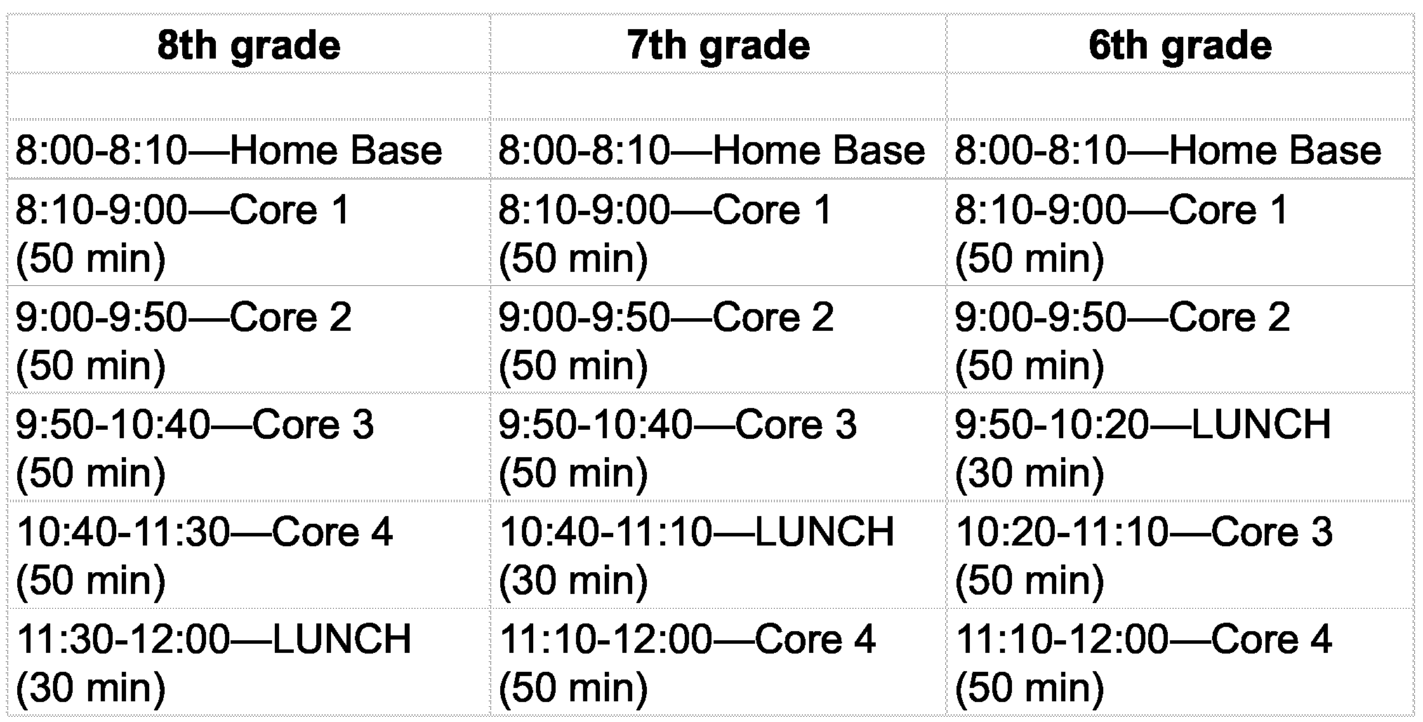 half-day schedule