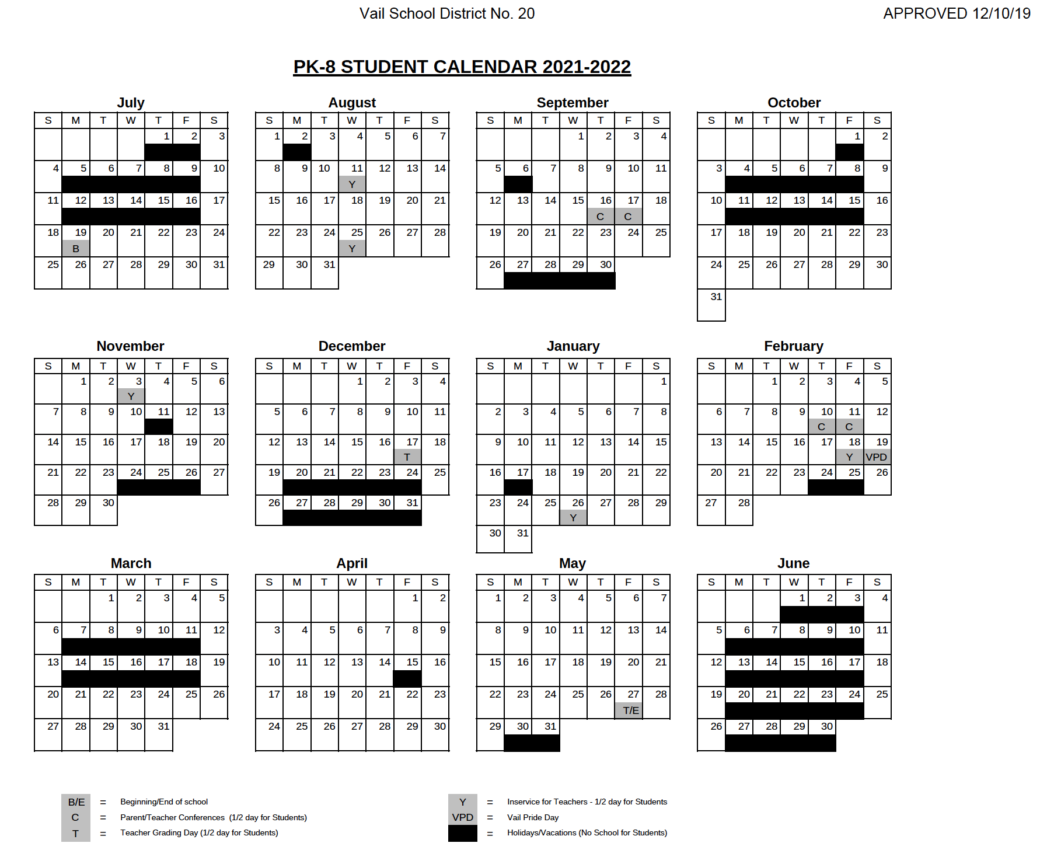 Vail School District Calendar Rincon Vista Middle School
