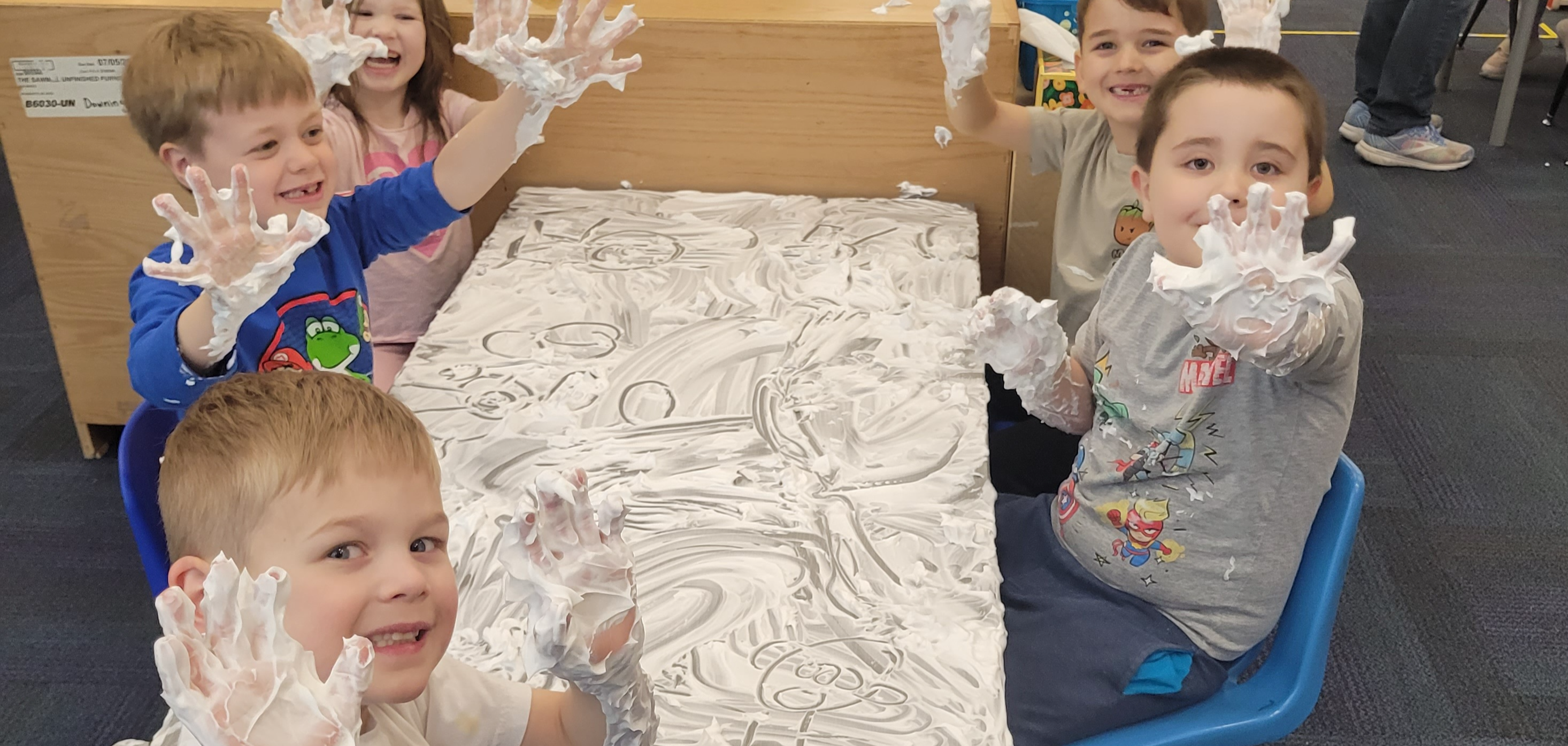 JK students had fun making letters with shaving cream!