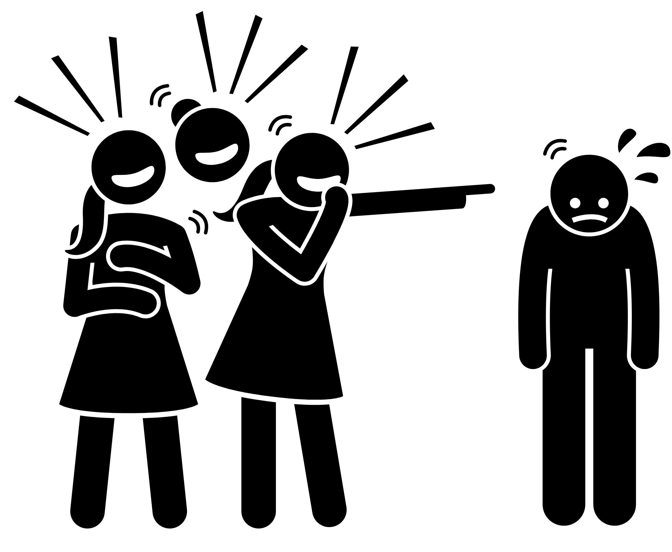 graphic of 3 people pointing at another person to imply bullying