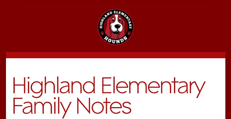 Gfx with hound mascot and word "highland Family Notes"