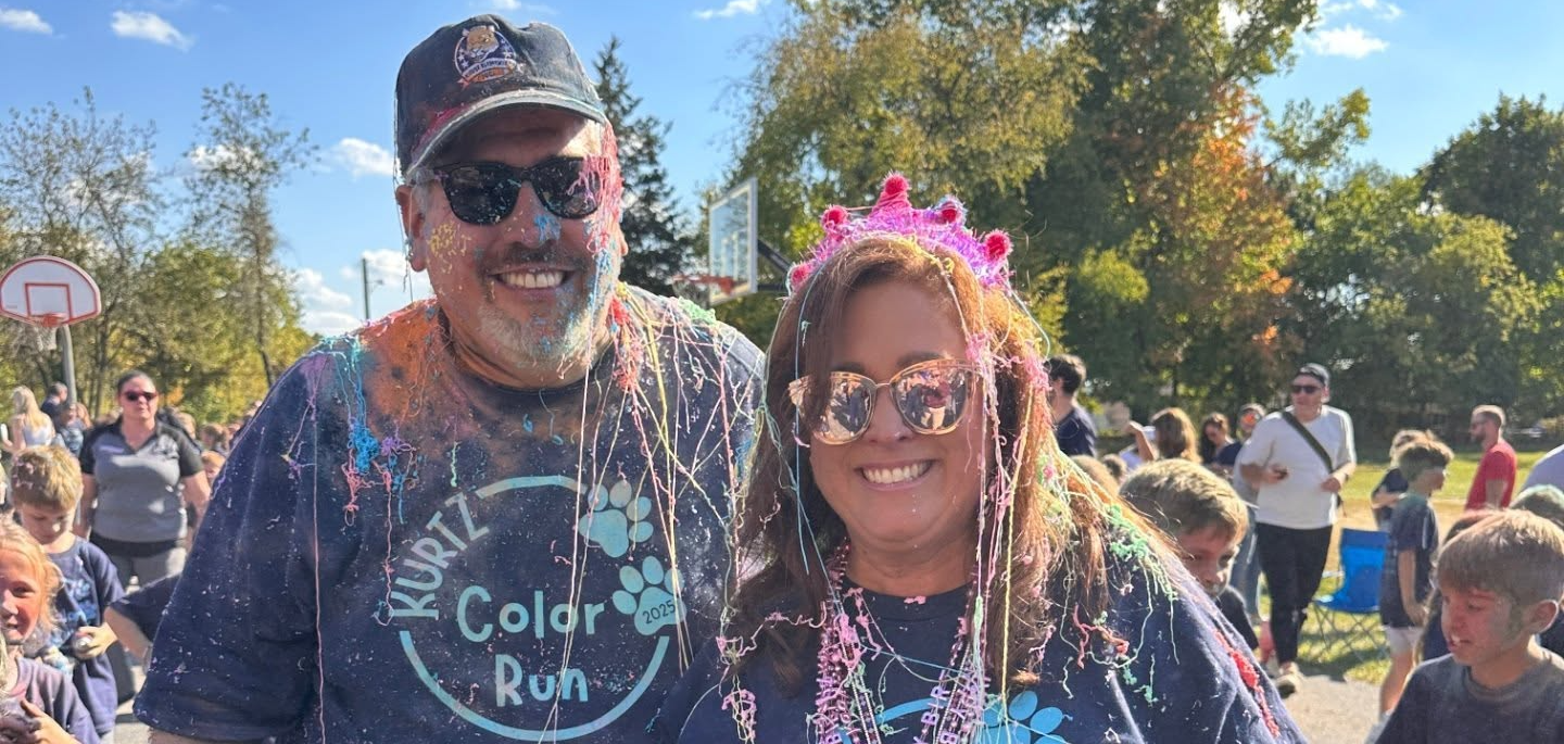 Mr. Chisik and Mrs. Latimer after being silly stringed at the Color run