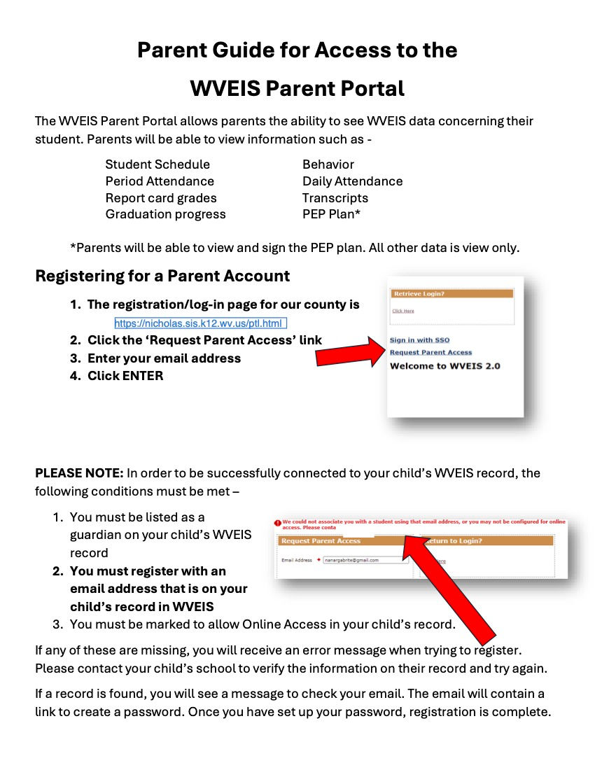 WVEIS Parent Portal page 1