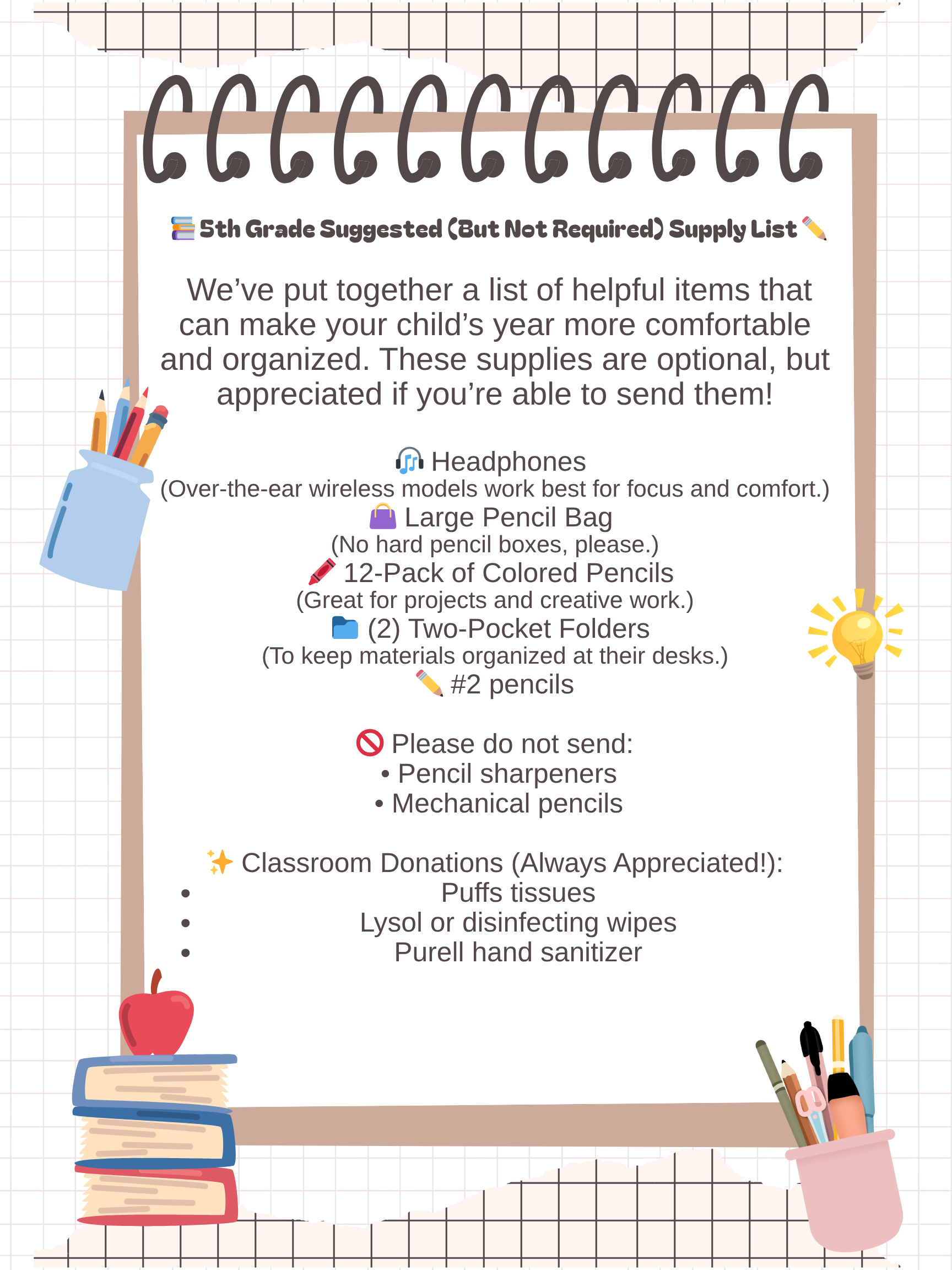 5th Grade School Supply Donations