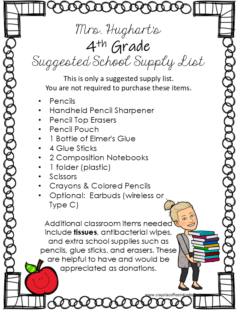 4th Grade School Supply Donations