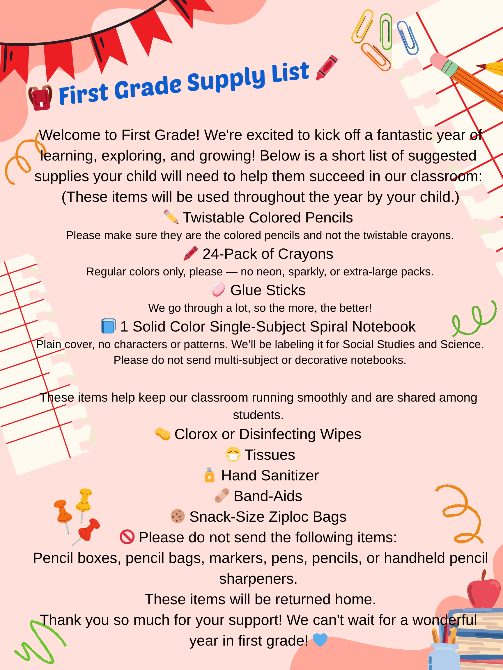 1st Grade Donated School Supply List