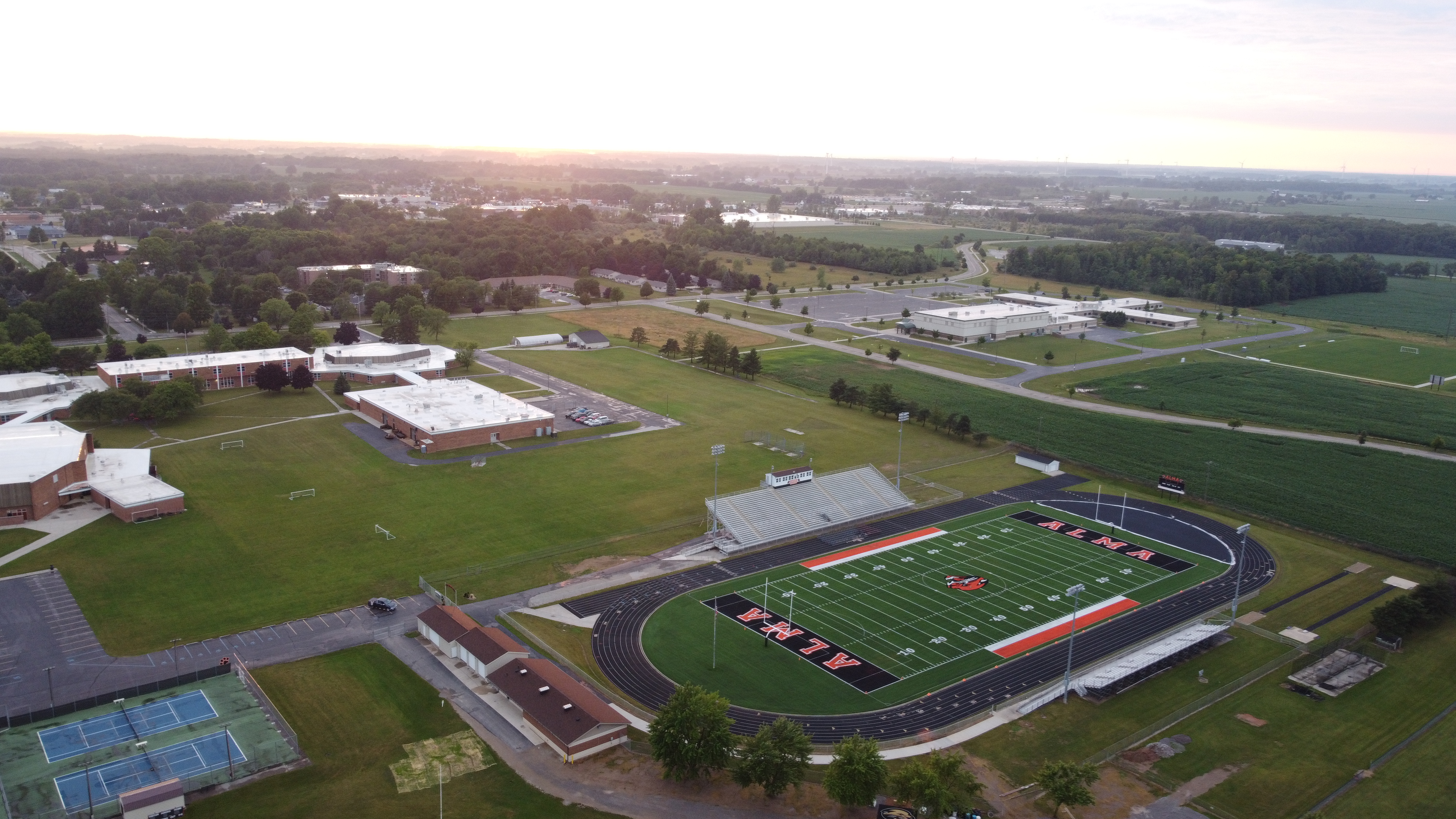 Aerial photo of the completed athletic field project from SCG Fields, LLC