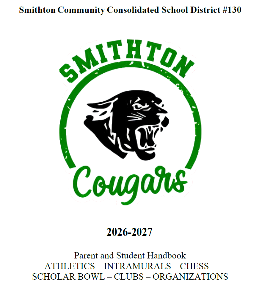 front page of smithton school 2023-2024 parent and student handbook. athletics, intramurals, chess, scholar bowl, clubs and organizations.