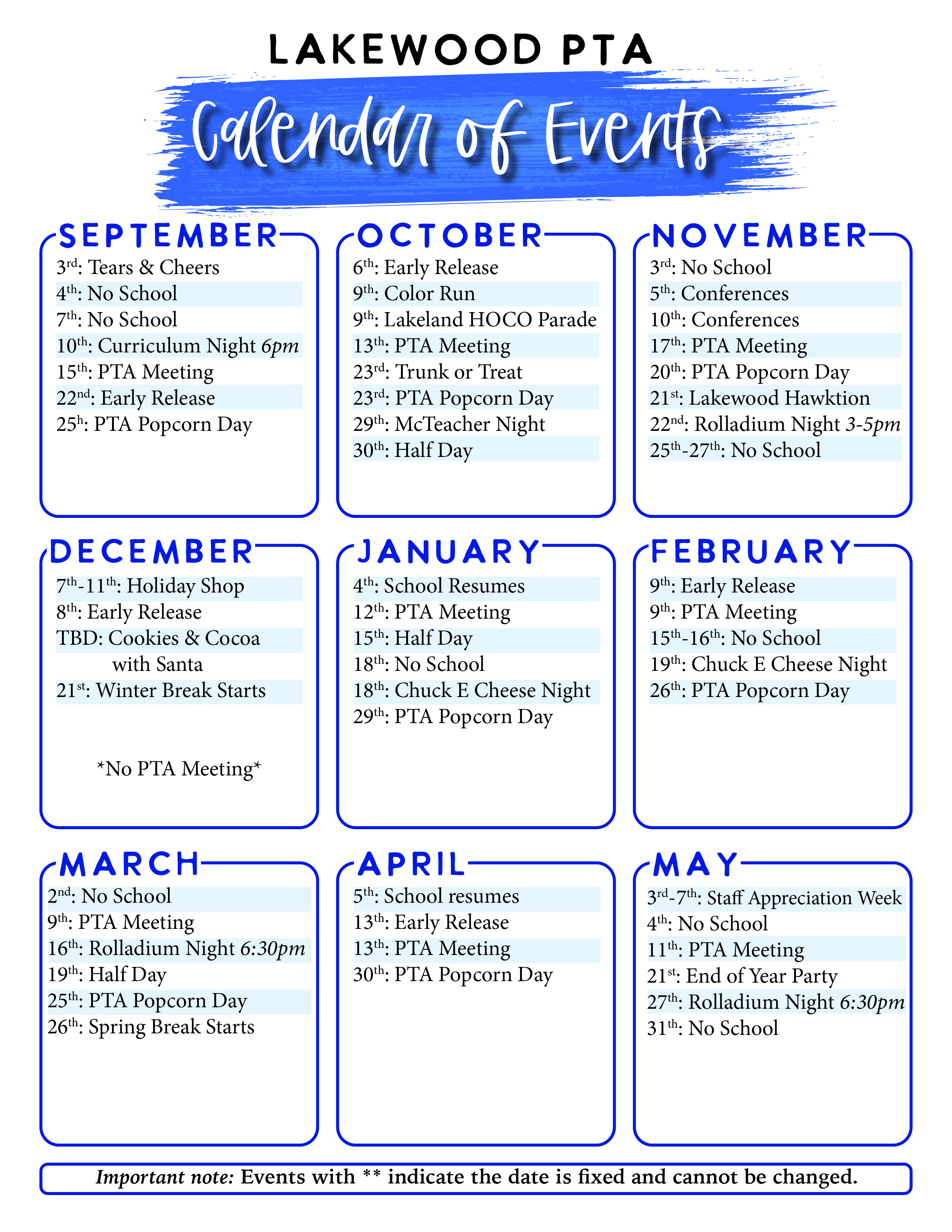 lakewood pta events