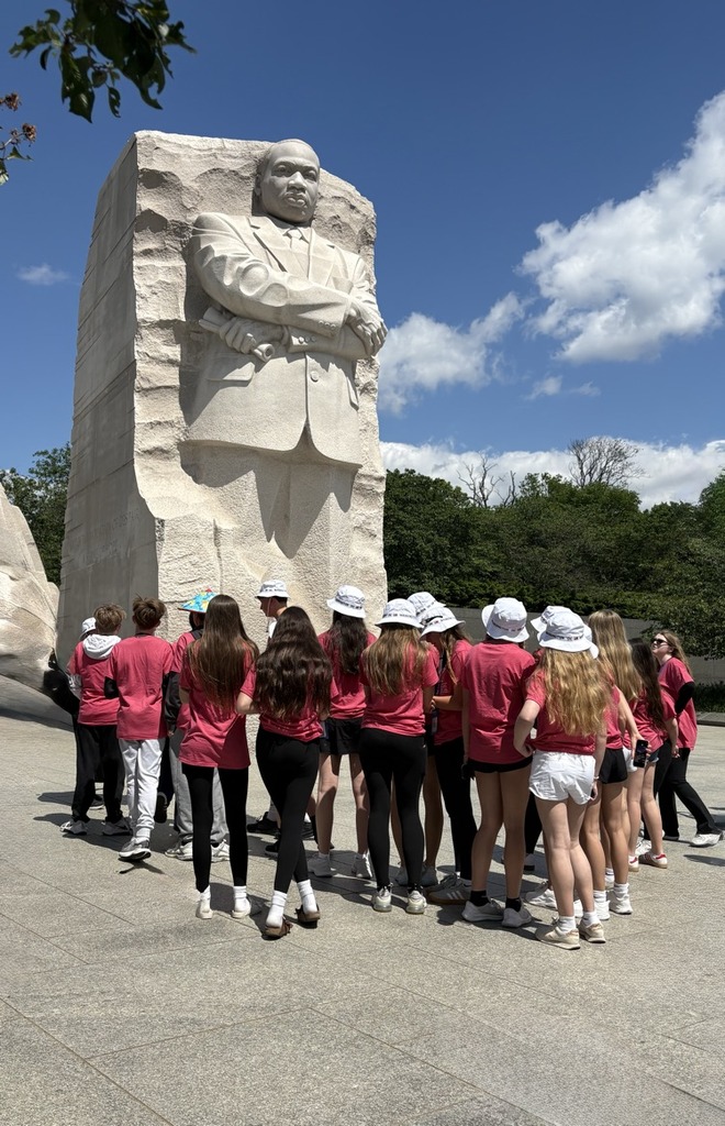 students pose for photo at monument in DC