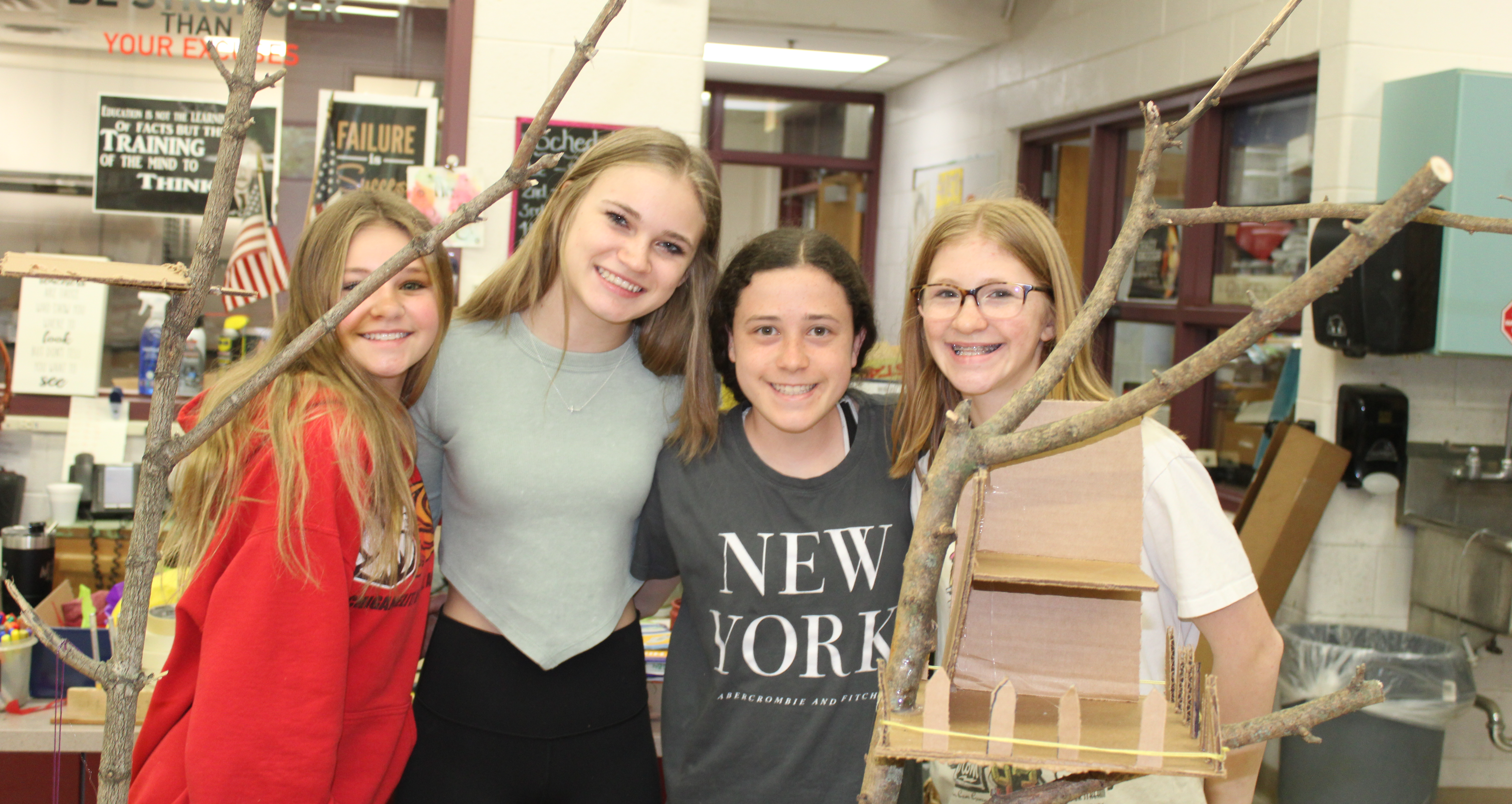 girls with tree house in pre-engineering class