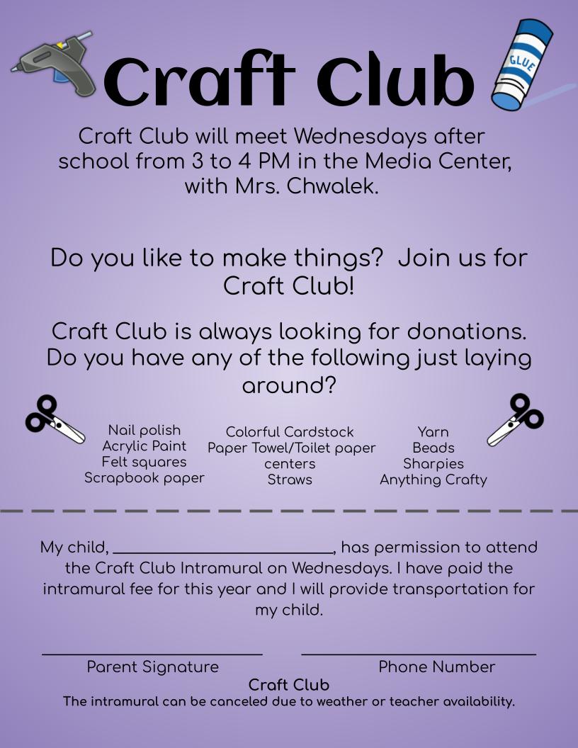 Craft Club registration form