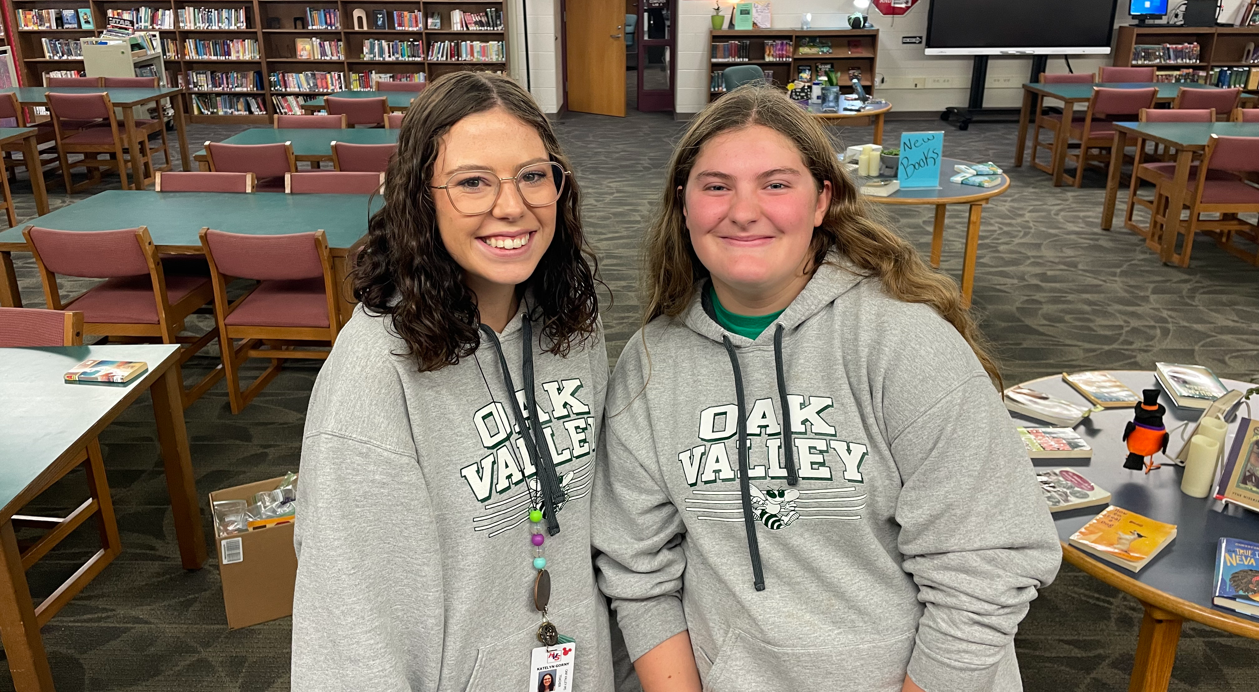 Mrs. Gorny and student wearing matching OVMS sweatshirts