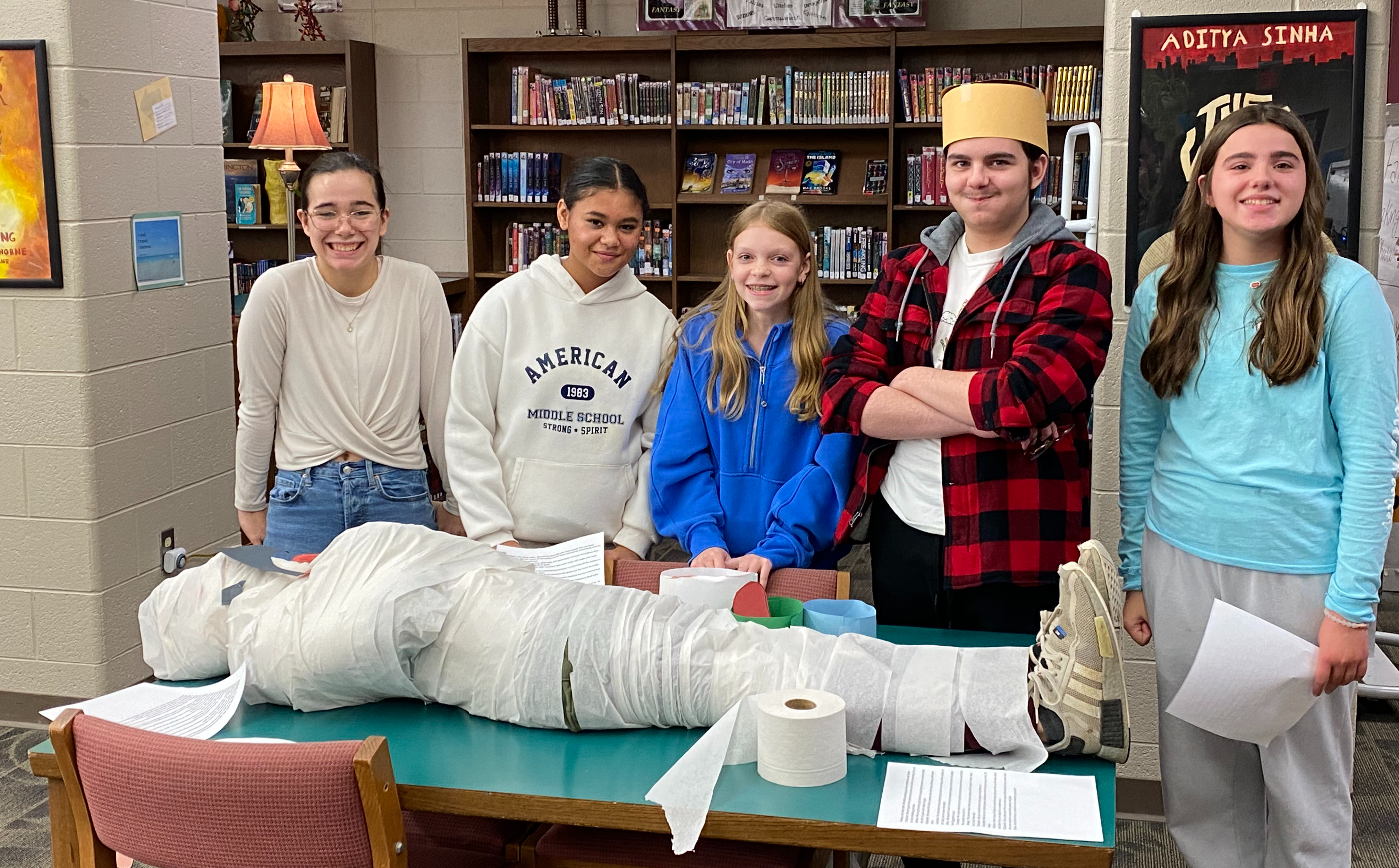 Students with a mummy in a skit