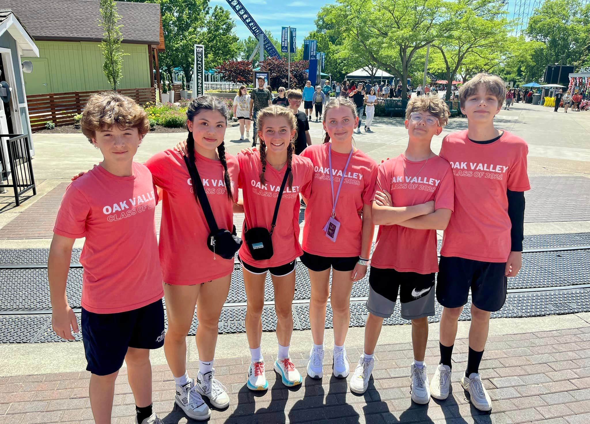 group of students pose at Cedar Point amusement park