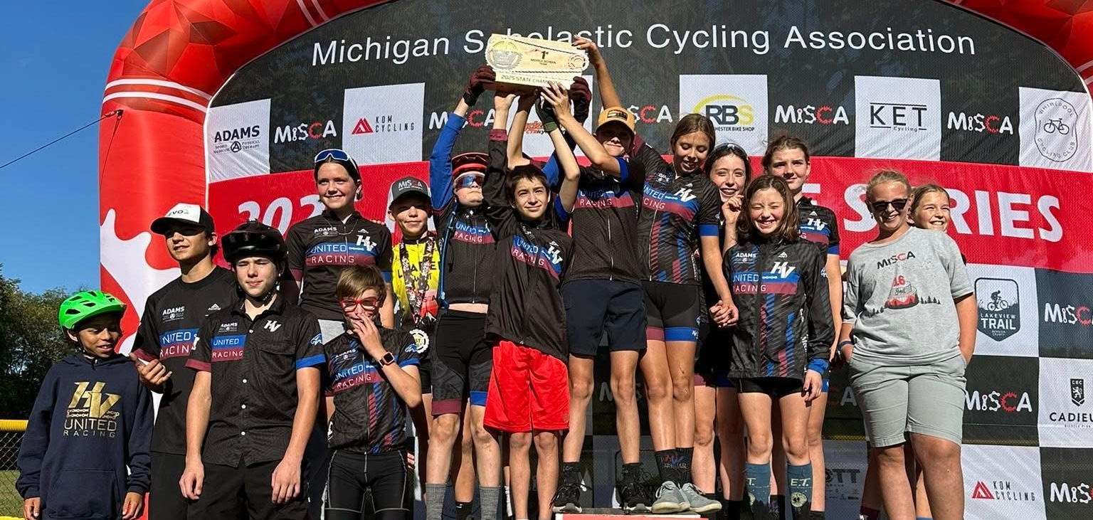HVU Mountain Bike Racing Team with their state championship award