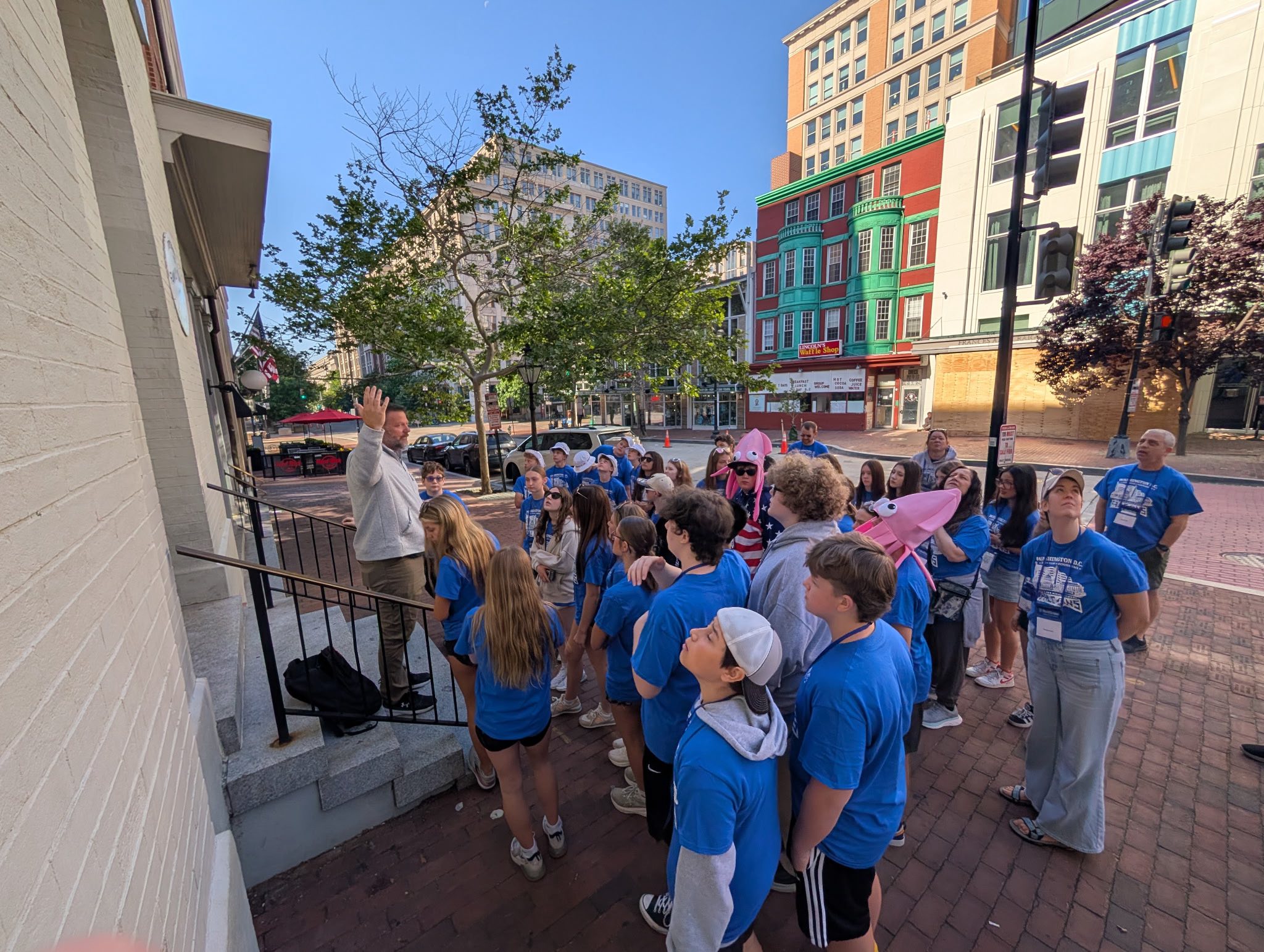students on street outside ford's theatre