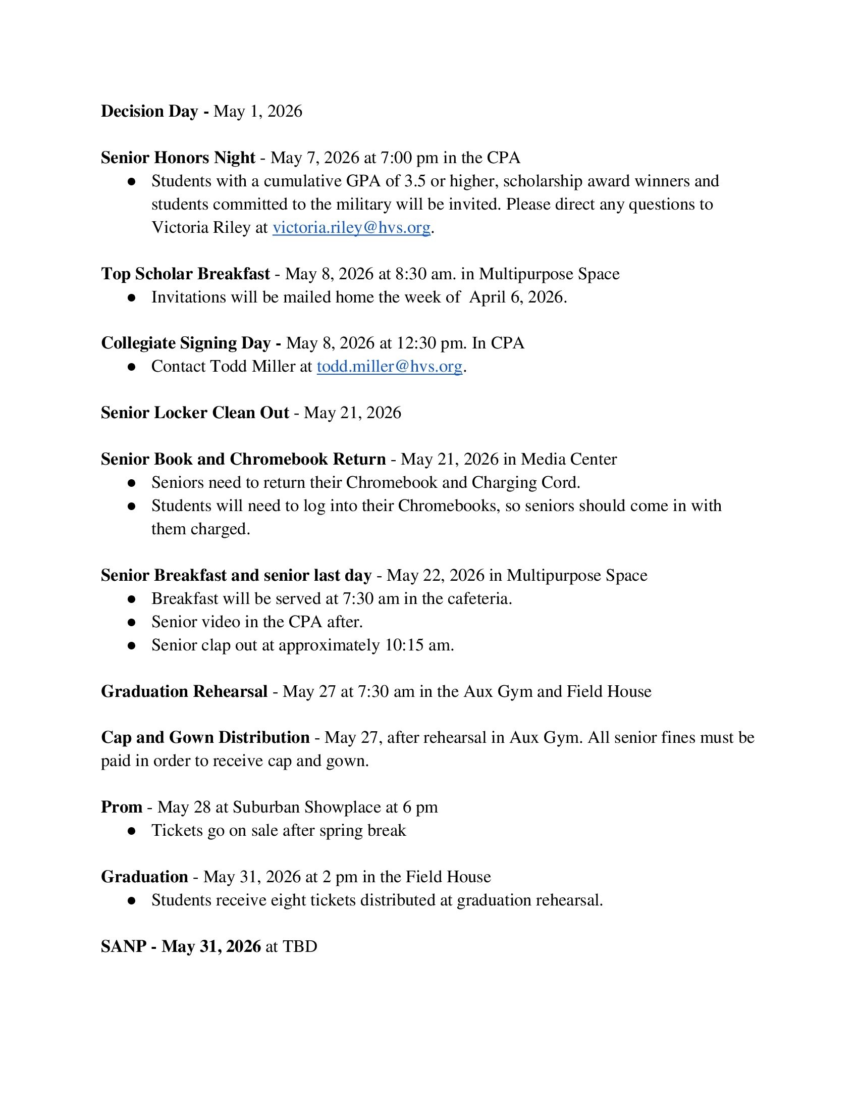 2026 Senior Information