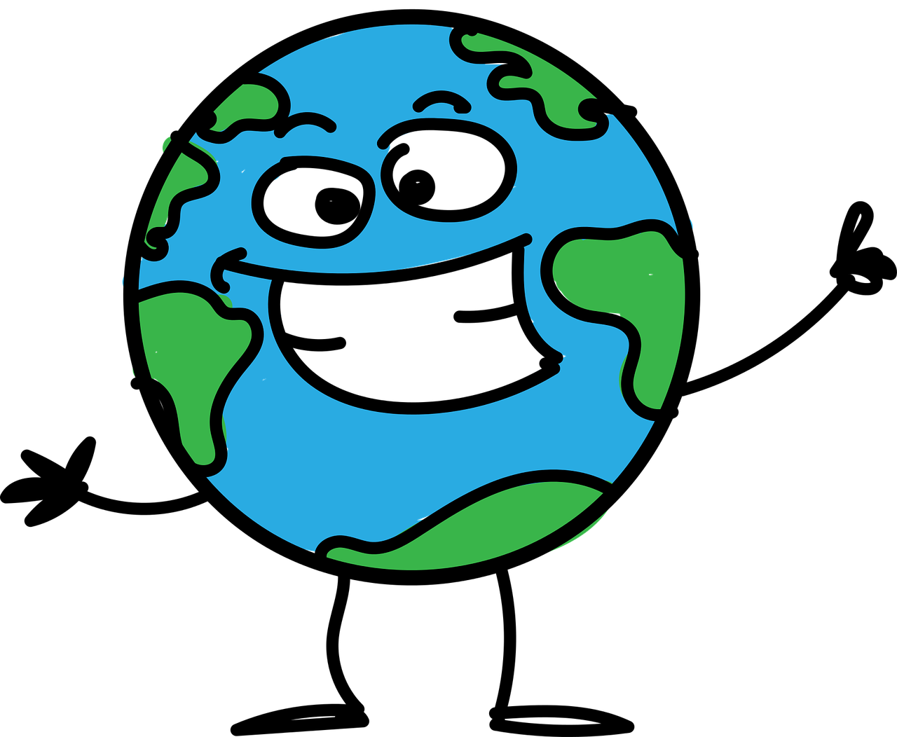 Cartoon globe with a face and arms and legs 