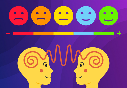 two heads communicating with emotion gauge above