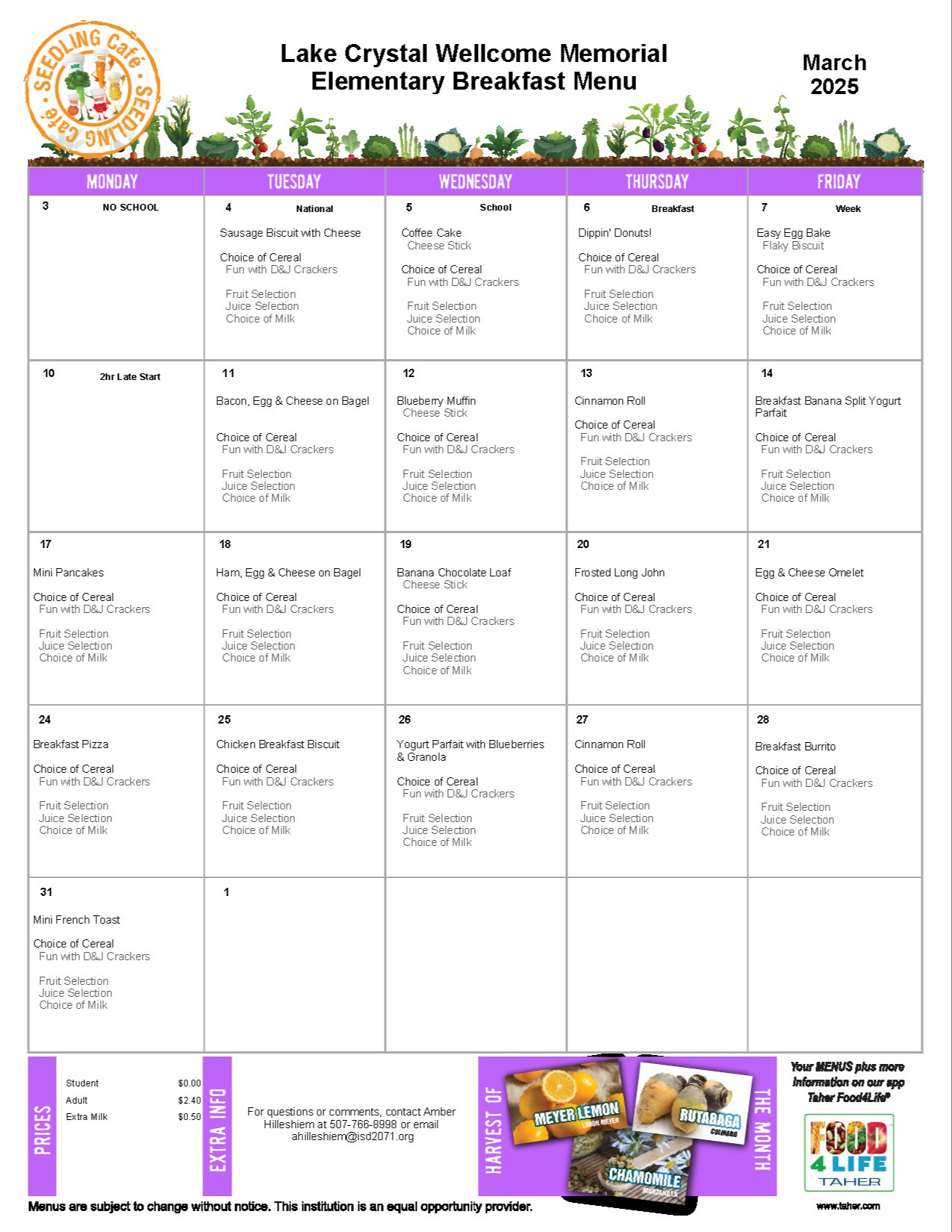 February Breakfast Menu 