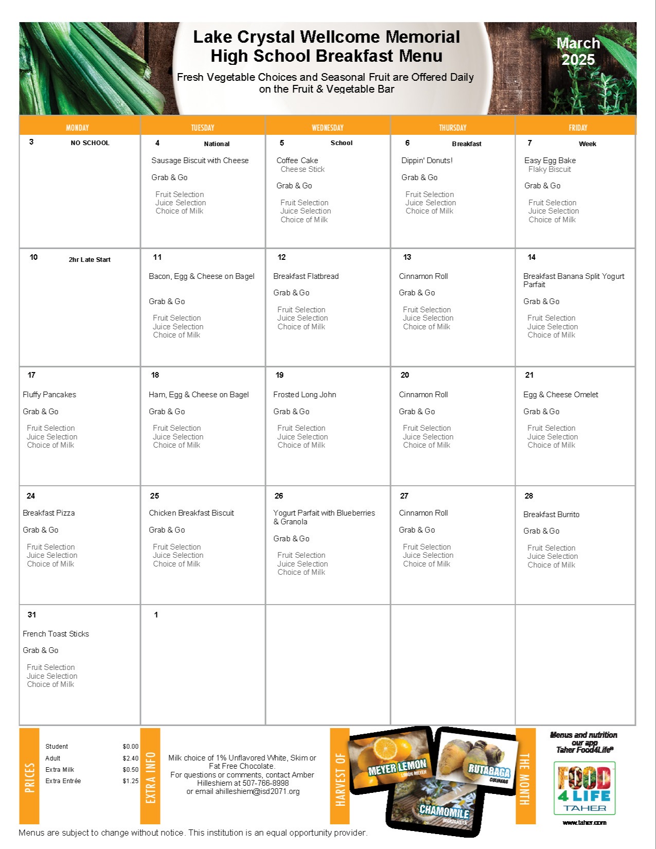 February Breakfast Menu