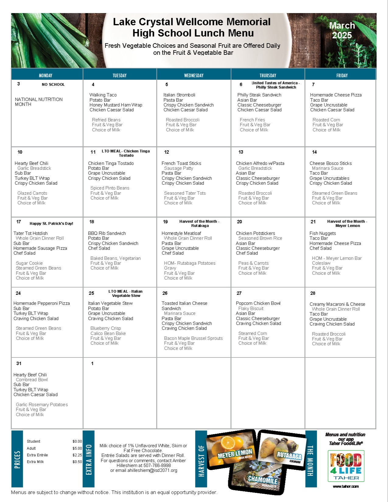 February Lunch Menu