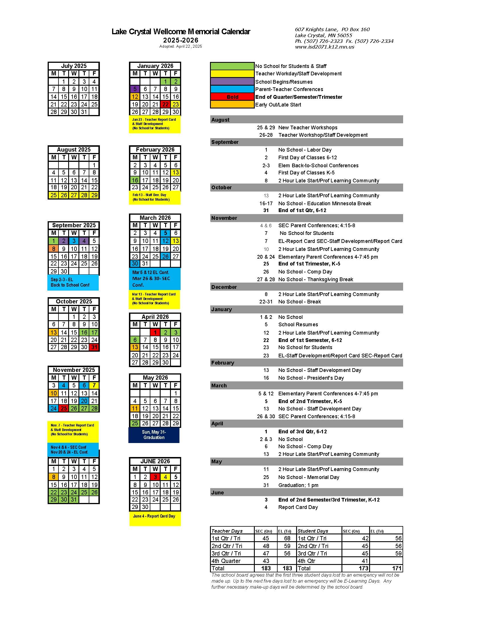 2025-26 Calendar