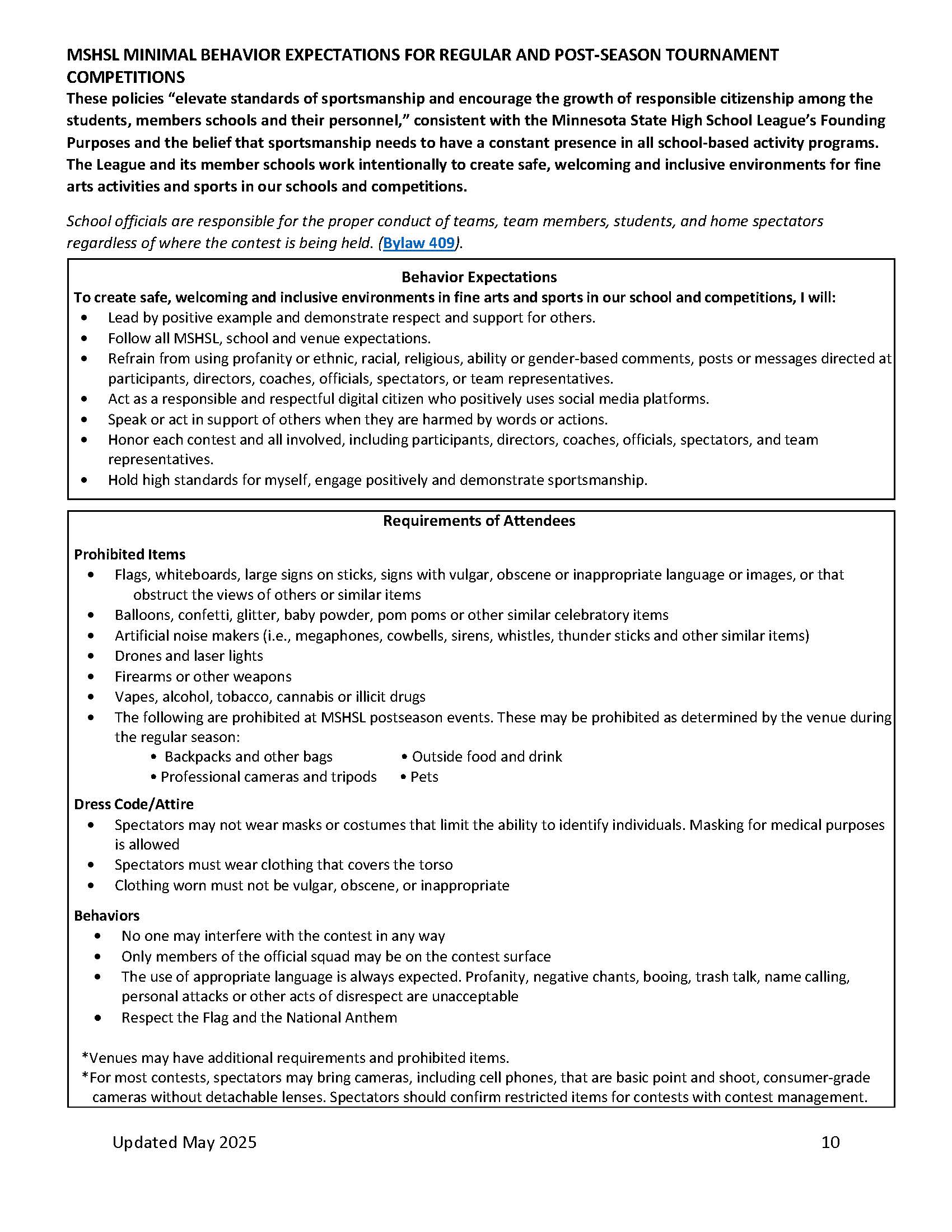 Spectator Guidelines