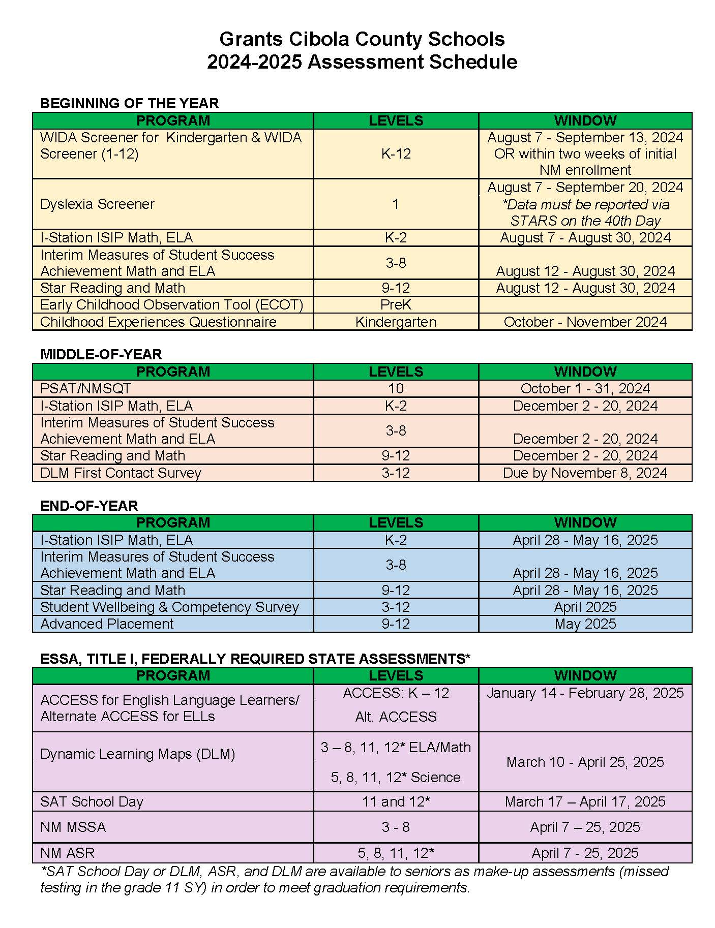 24-25 Assessment Calendar