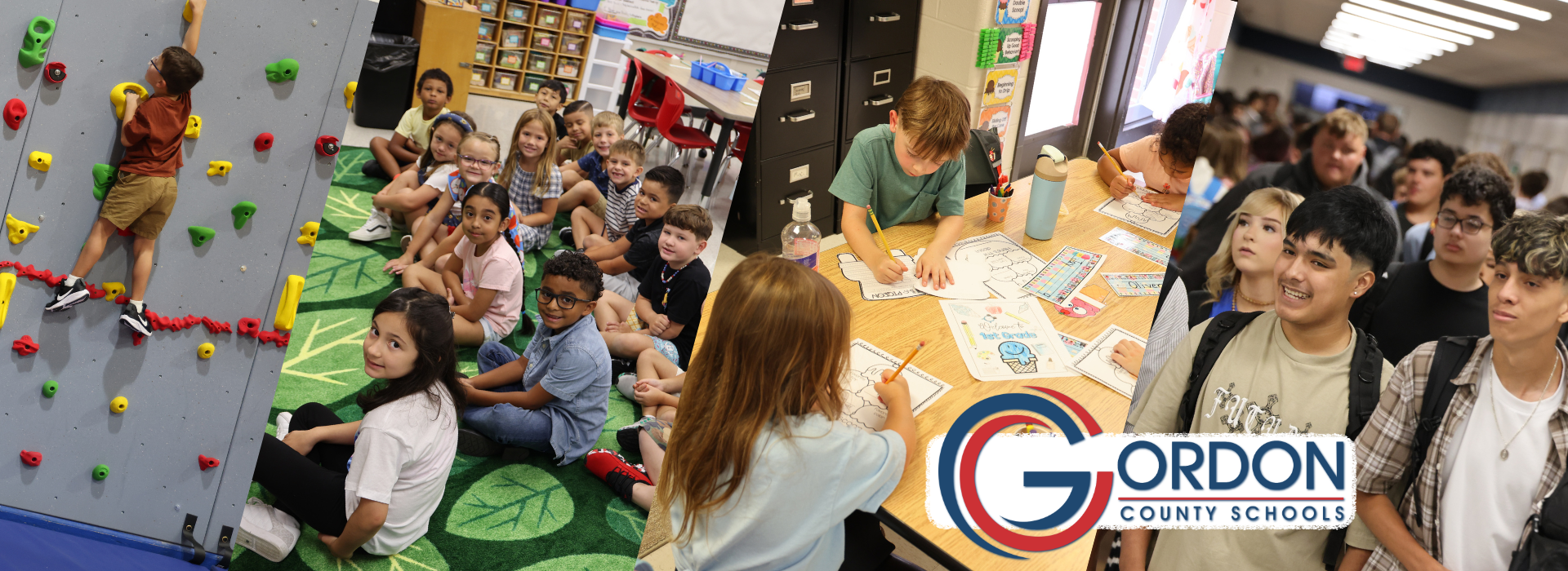 Banner of students at schools learning and playing