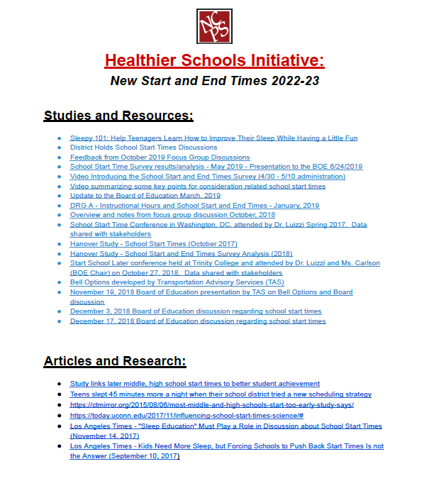 Please click here or on the image below for helpful resources, research, and news coverage  new school start and end times