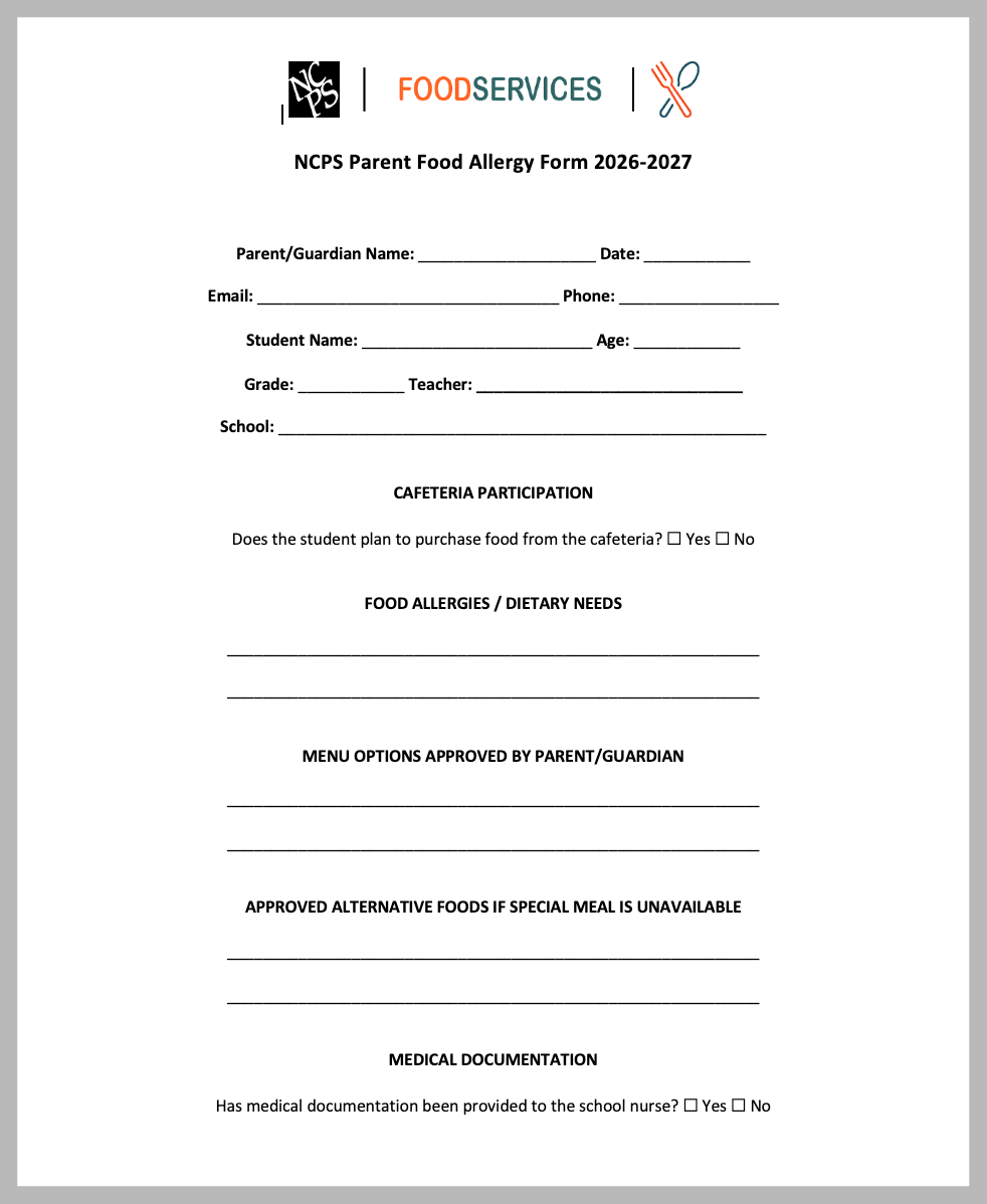 food allergy form