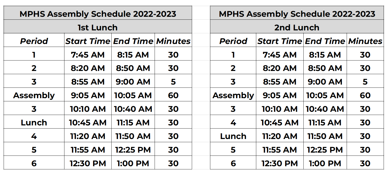 22-23 Friday Assembly Schedule