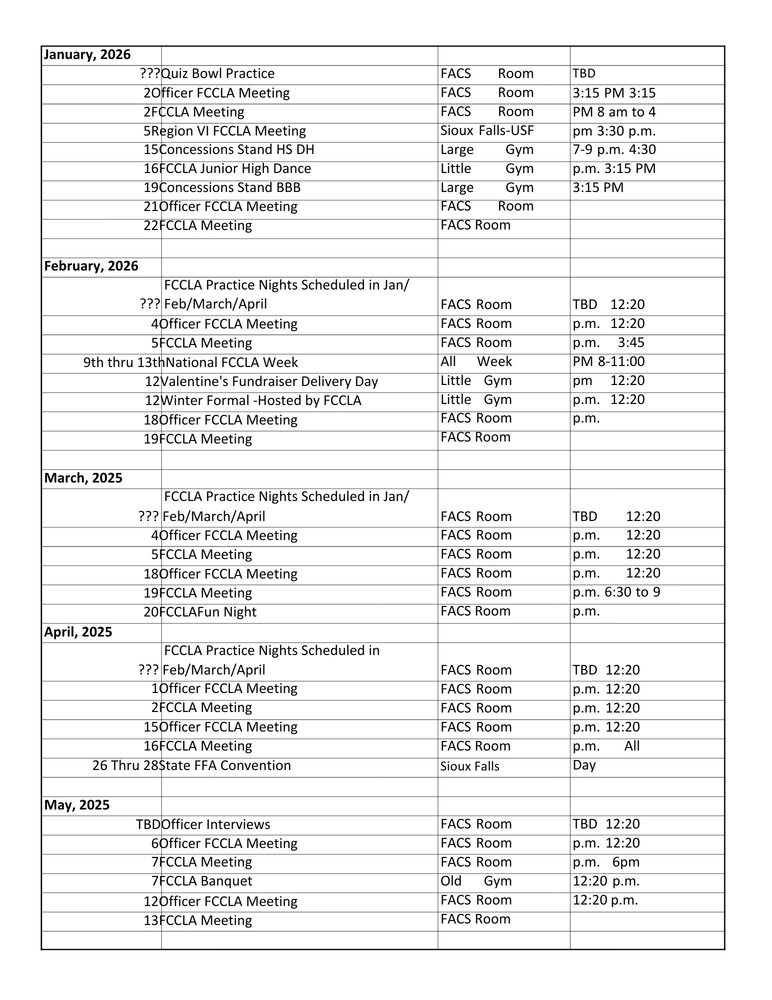 2025 FCCLA Calendar 2