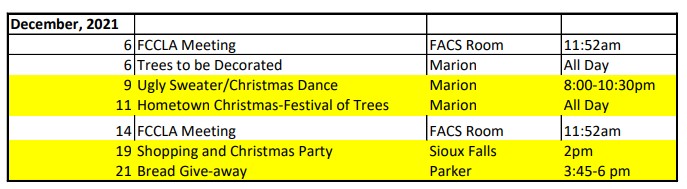 FCCLA December Events