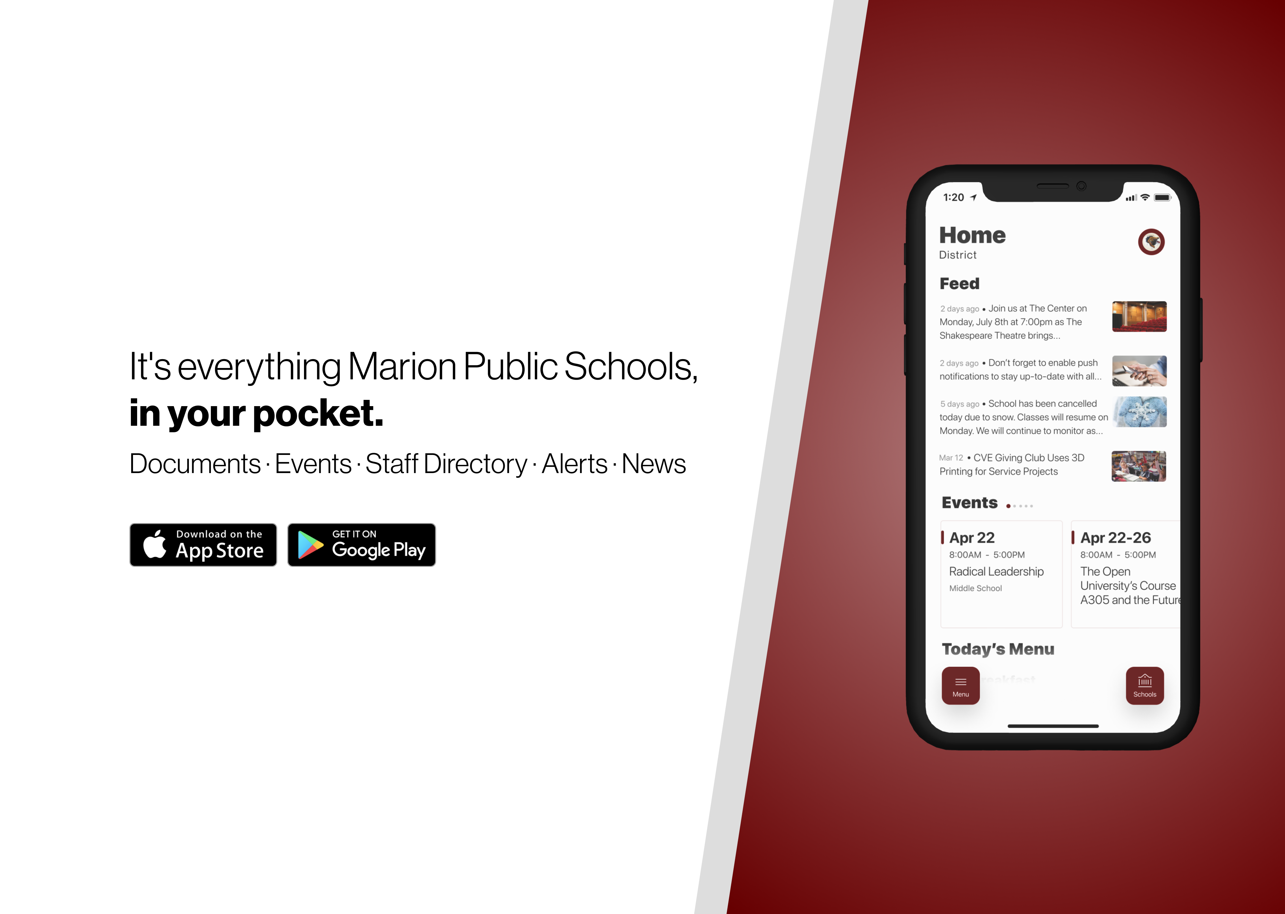 It's everything Marion School District, in your pocket. Download the app on Google Play and App Stores.