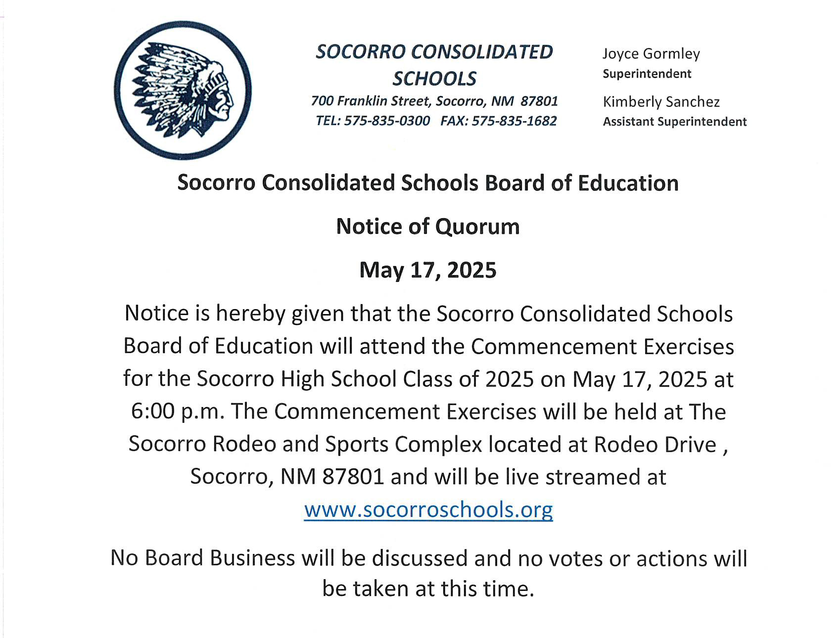 Notice of Quorum