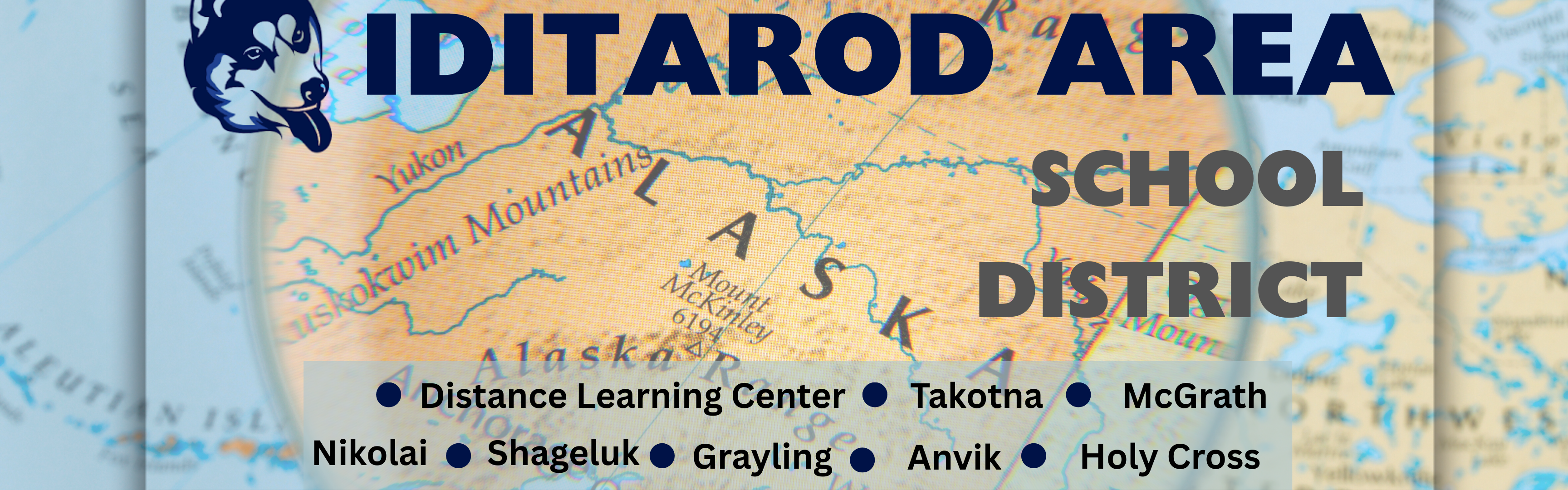 Iditarod area school district sled dogs running, a list of all schools