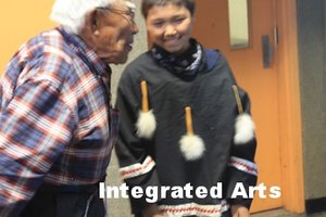 photo of a teacher and student that says integrated arts