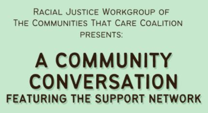 community conversation featuring the support network flyer