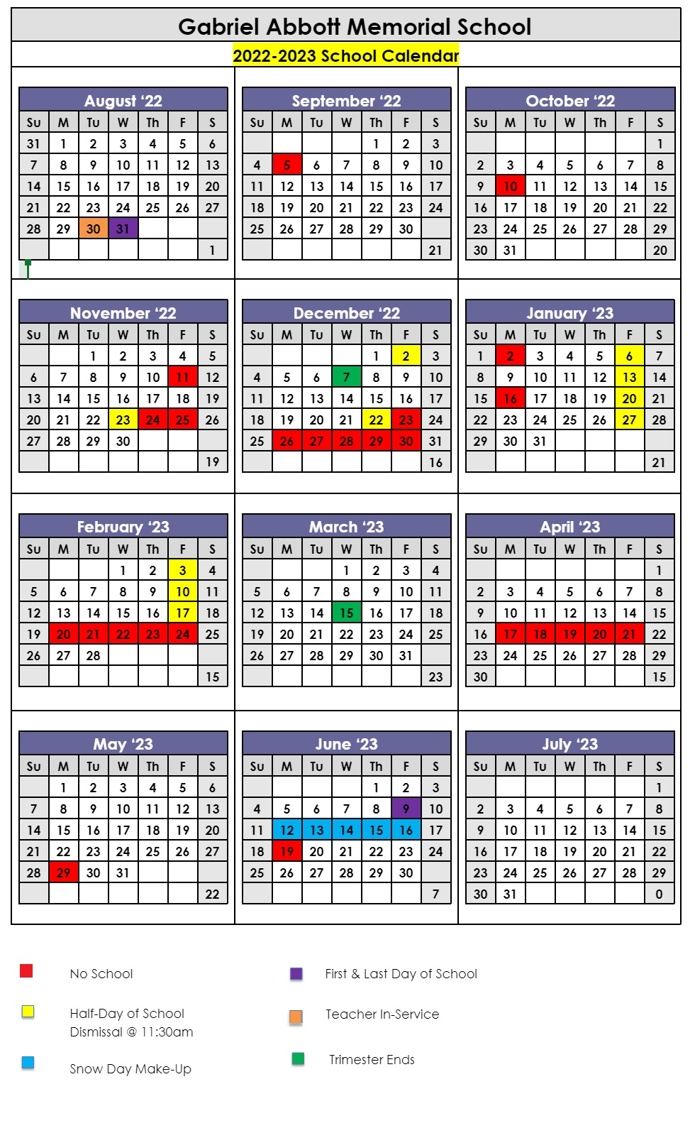 Calendar Abbott Memorial School