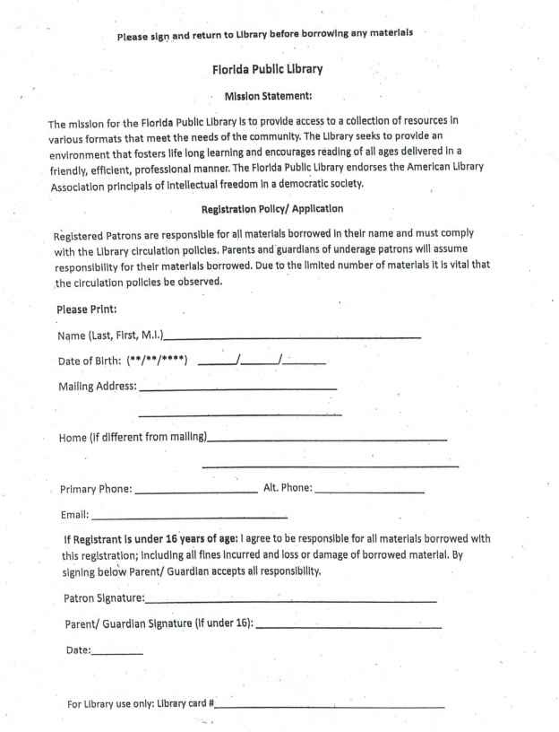 Florida Library Form