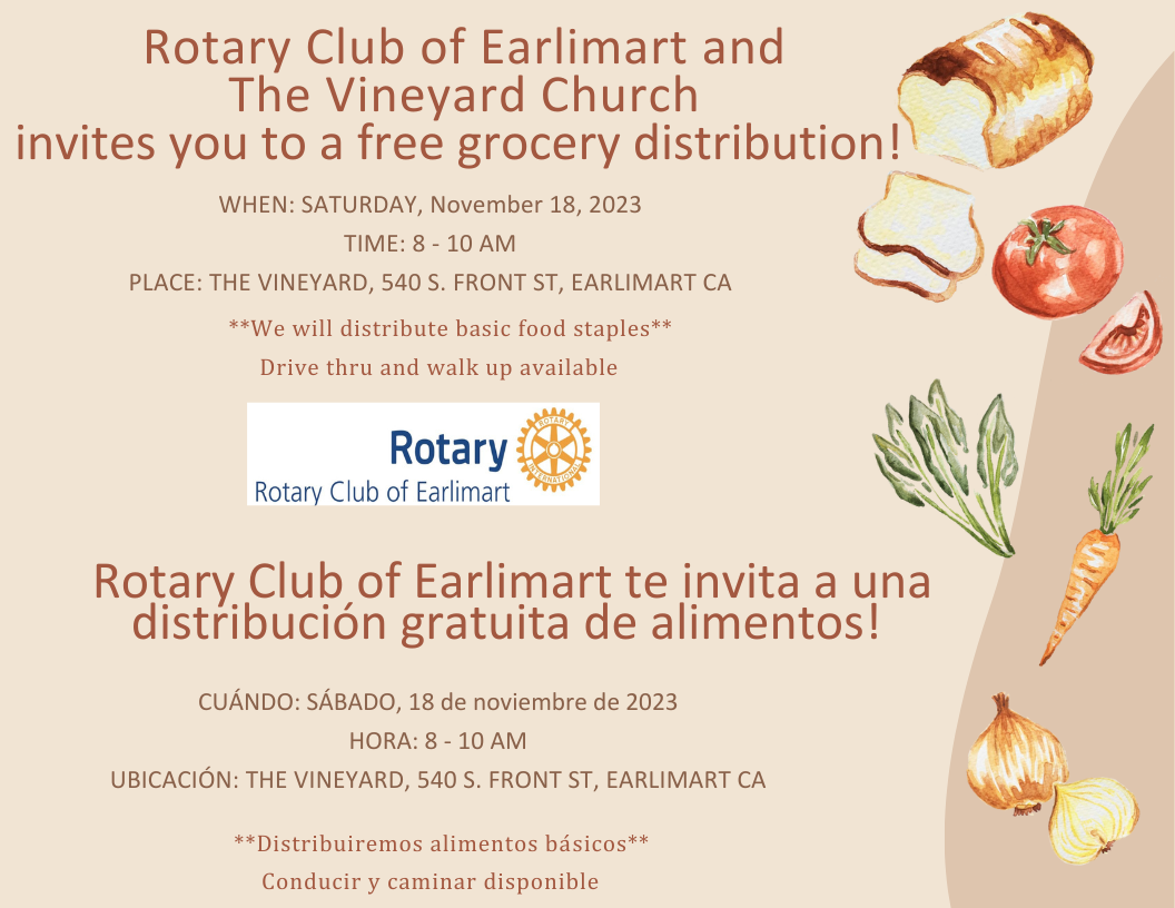 Rotary gear logo, food items, information in article