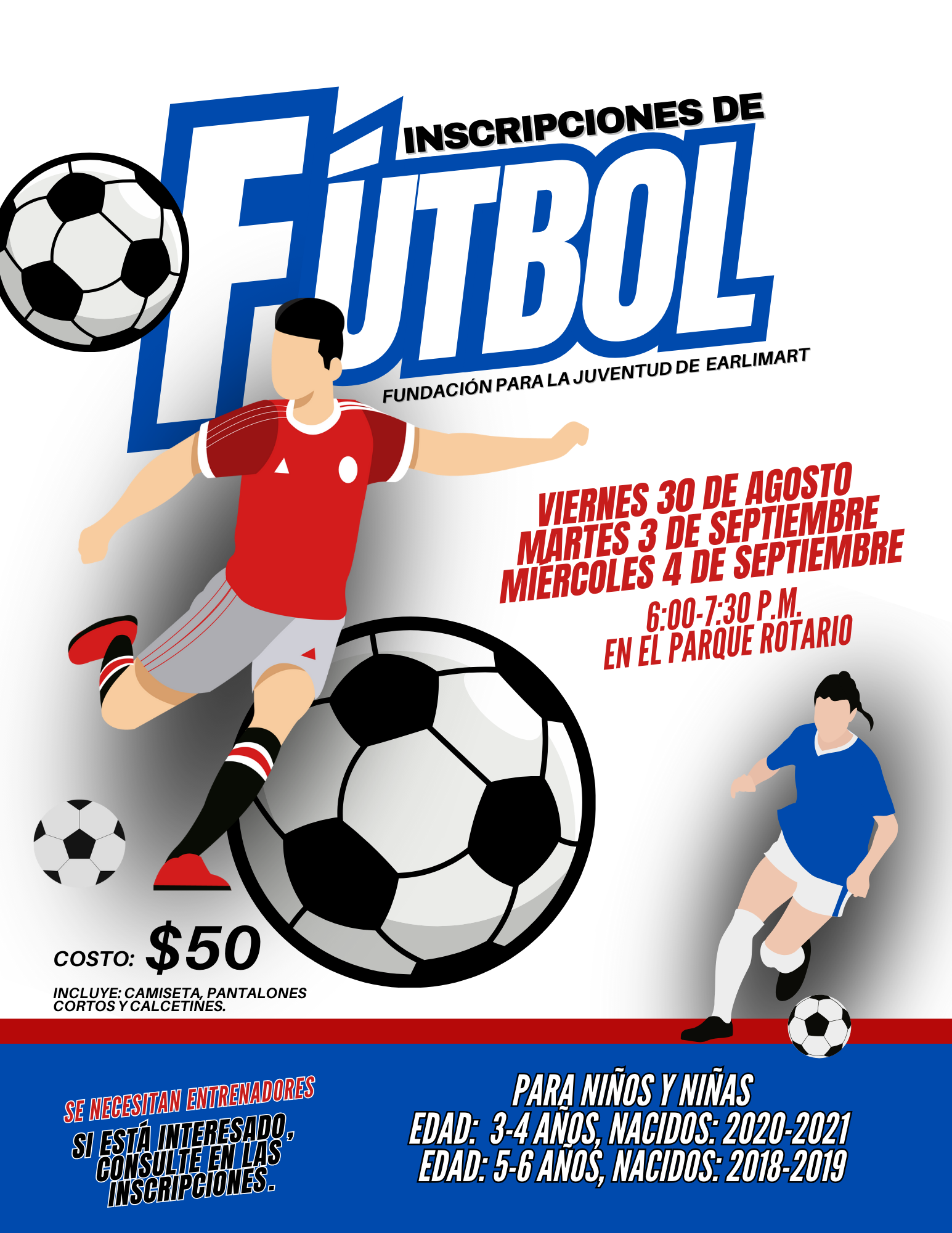 Spanish Earlimart youth Foundation Soccer sign up flyer, boy with soccer ball,  information  details in article