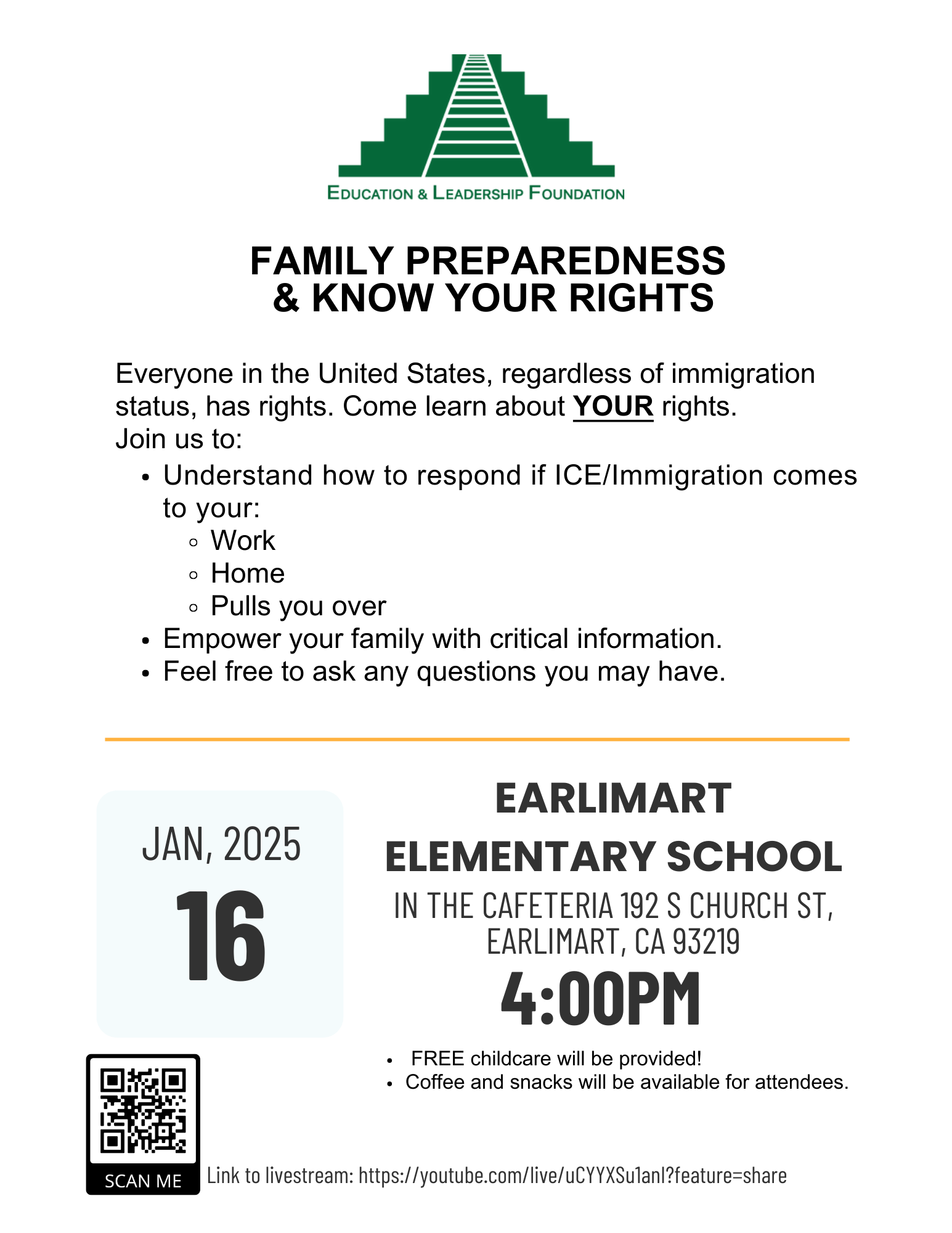 Know your rights town hall meeting flyer, all information in article (English)