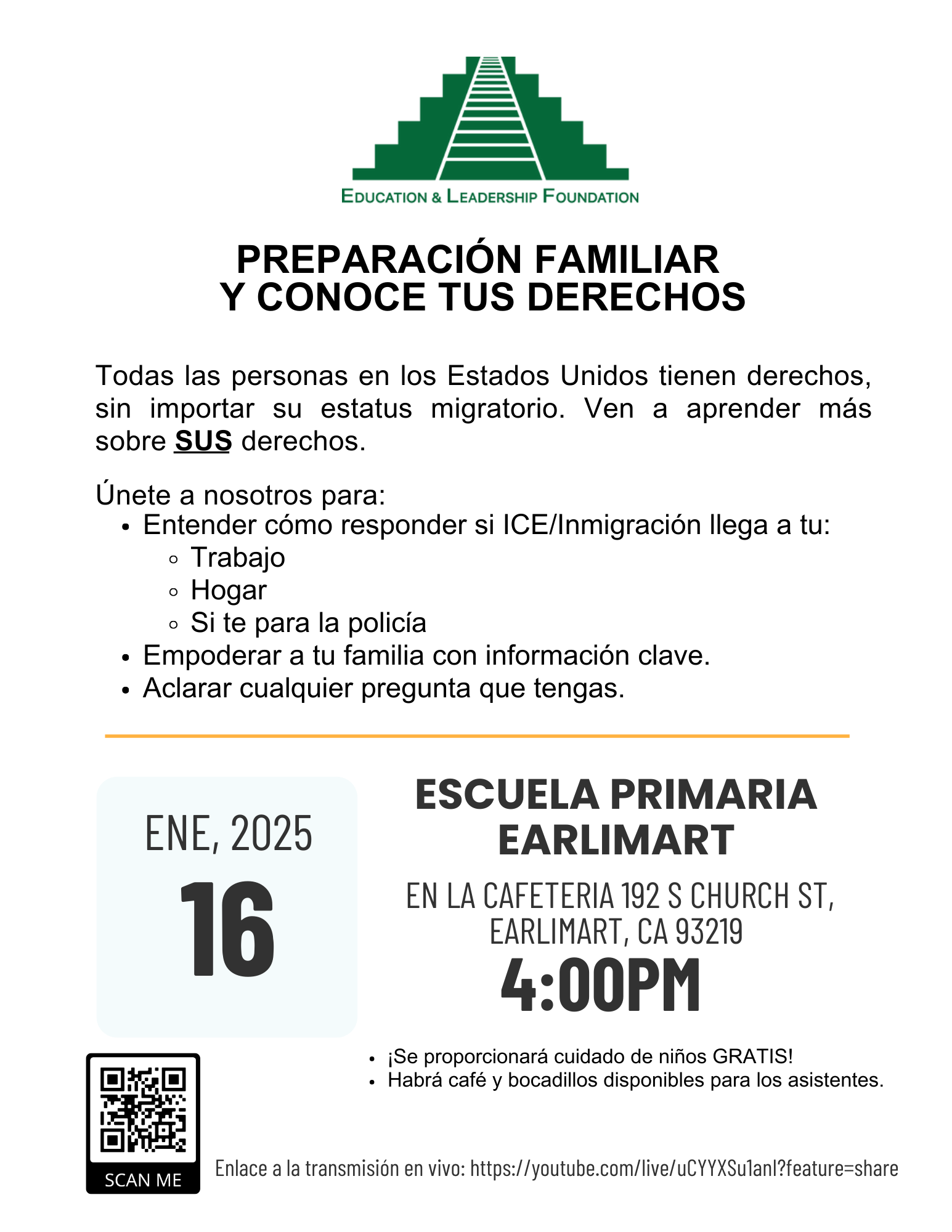 Know your rights town hall meeting flyer, all information in article (Spanish)