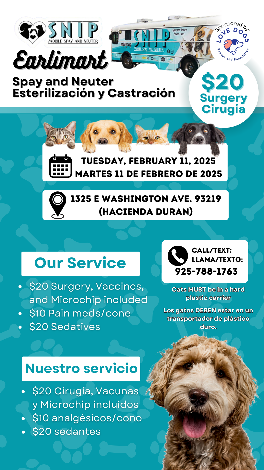 SNIP flyer, images of cats and dogs, and mobile SNIP services, all written information is in the article