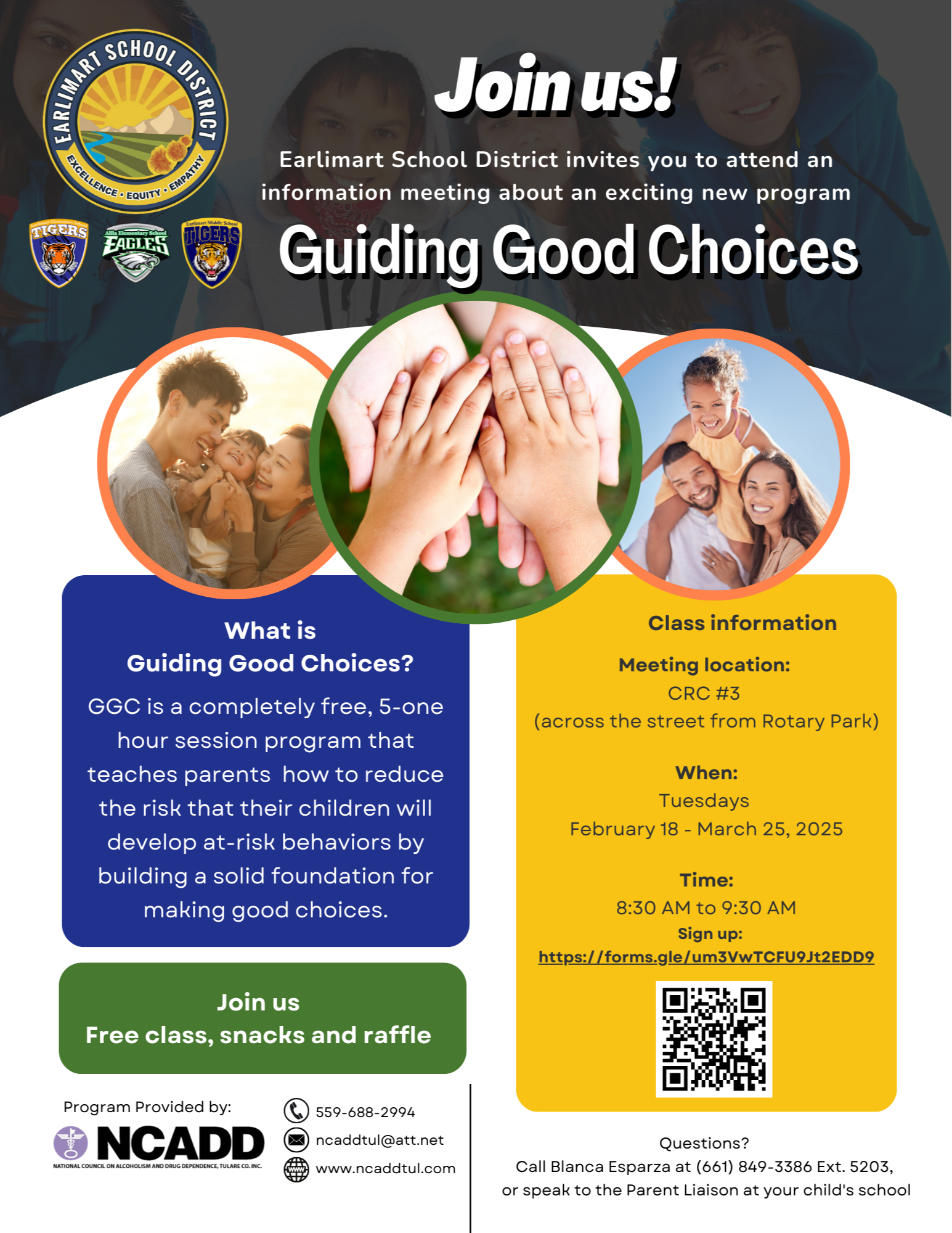 Guiding Good Choices flyer, pictures of happy families, all written information in the article (English)